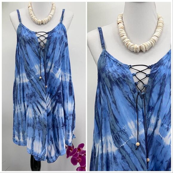 Beach Boho Romper Gypsy Overall Wide Leg The Kau wela Mini Romper Black & White - Picture 2 of 14